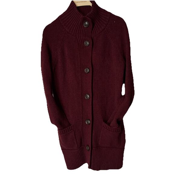 Eddie Bauer Lounge Cardigan Chunky Knit burgundy Open Mock Neck Sweater Size S - Picture 7 of 9
